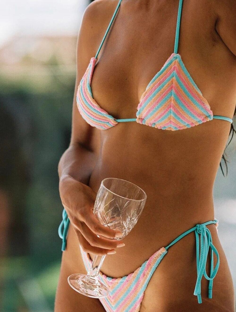 Triangl Vinca Sherbet Stripe Toweling Terry Bikini Swimsuit Size Large